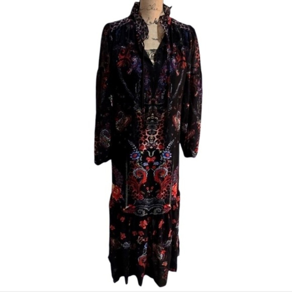 Dalia Macphee Black and Floral Peasant Boho Long Sleeve Maxi Dress Size Large Ne - Picture 2 of 12